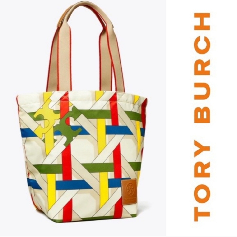 TORY BURCH Basketweave Printed Tote Bag Limited Edition French XL  AUTHENTIC